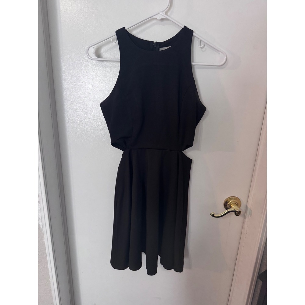 Belongsci Black Sleeveless Cutout Skater Dress Mini Fit and Flare Party Dress S